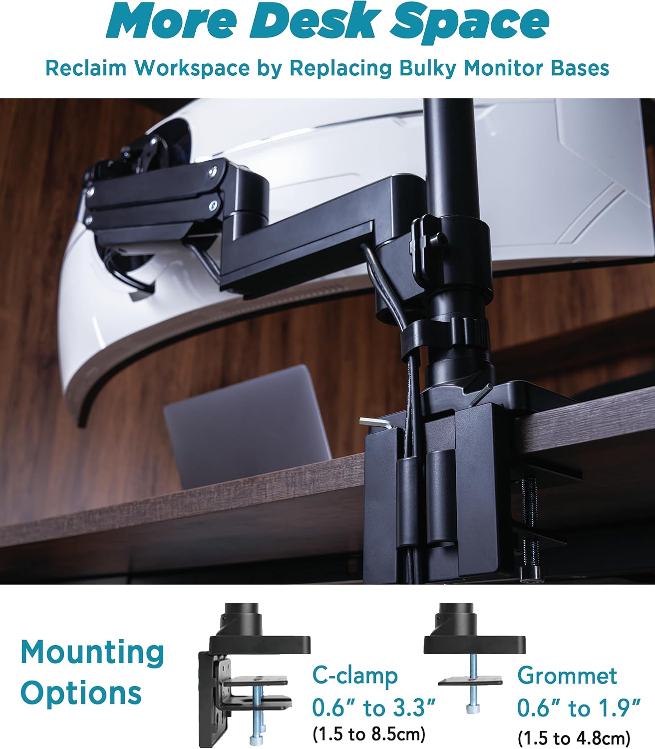 ULTRARM Heavy Duty Monitor Arm for Ultrawide Monitors up to 57' and 44 lbs, Single Desk Stand, Pneumatic Height Adjustable, Modular Extension Arms - Max VESA 100x100, Black, MA20P-S