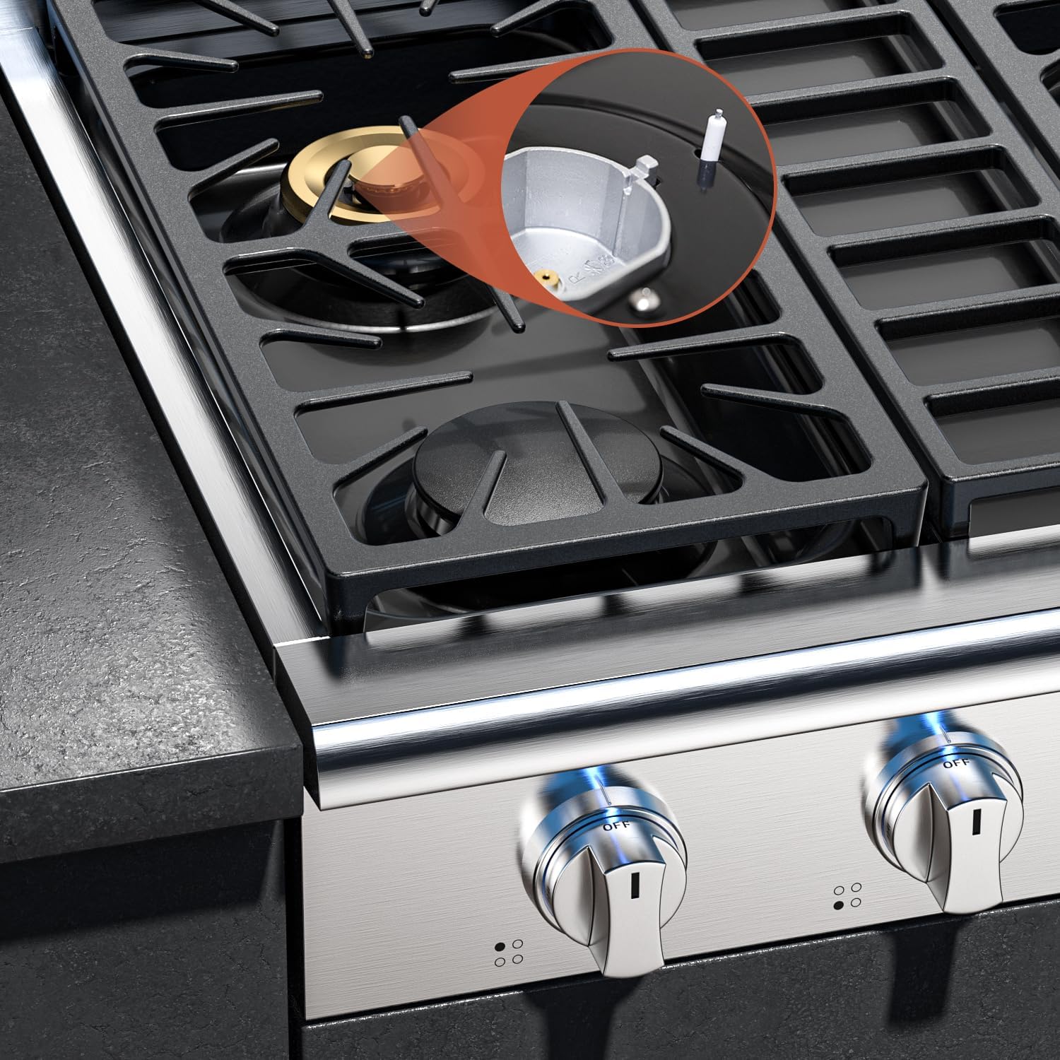 Empava 30 in. Slide-in Natural Gas Rangetop with 4 Burners in Stainless Steel