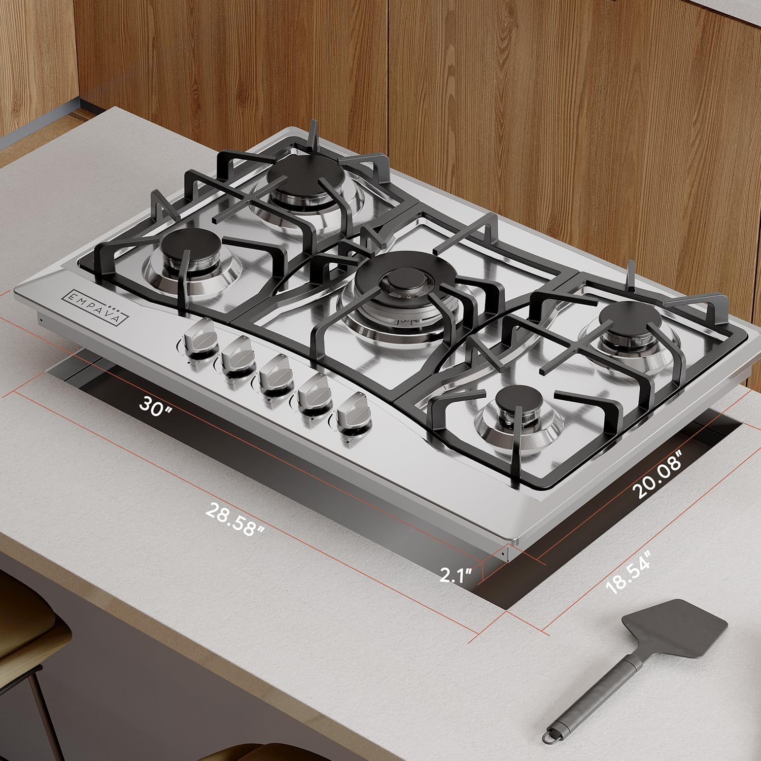 Empava 30' Gas Cooktop with 5 Italy Sabaf Sealed Burners NG/LPG Convertible Stainless Steel in Black Model 2020, 30 inches