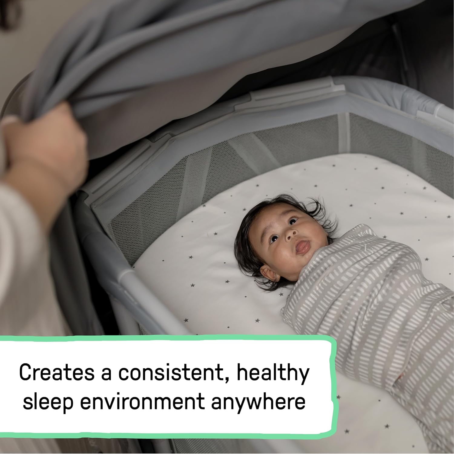 Ingenuity Dream Retreat 3-in-1 Portable Bassinet & Playard, Easy 3-Step Fold, Includes Indoor Outdoor UPF 50+ Light Blocking Shade, Mattress, & Sheet, 0-36 Months - Neutral