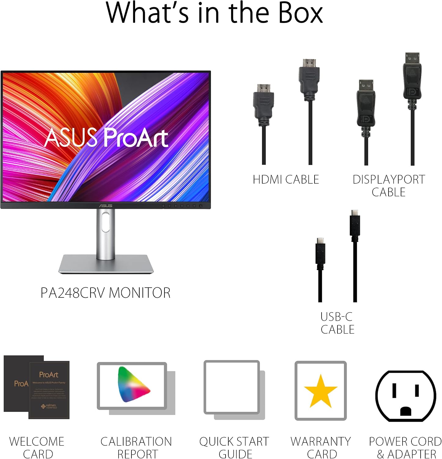 ASUS ProArt 24' (24.1' viewable) 16:10 HDR Professional Monitor (PA248CRV) - IPS, (1920 x 1200), 97% DCI-P3, ΔE < 2, Calman Verified, USB-C PD 96W, DisplayPort, Daisy-Chain, Ergonomic, 3yr Warranty