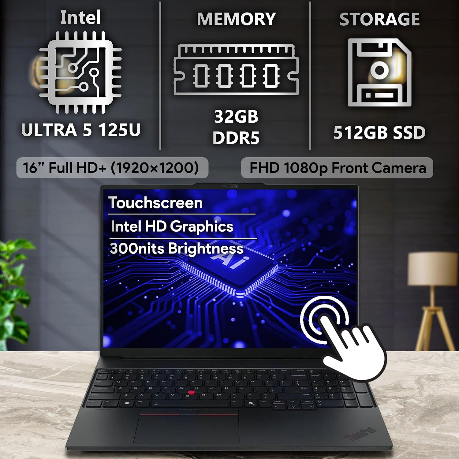 Oemgenuine Lenovo ThinkPad E16 Gen 2, Touchscreen WUXGA 16' Display, Intel Ultra 5-125U, 32GB DDR5 RAM, 512GB NVMe, FP, Backlit KB, WiFi 6E + BT, RJ-45, FHD Webcam, W11P, AI Business Laptop