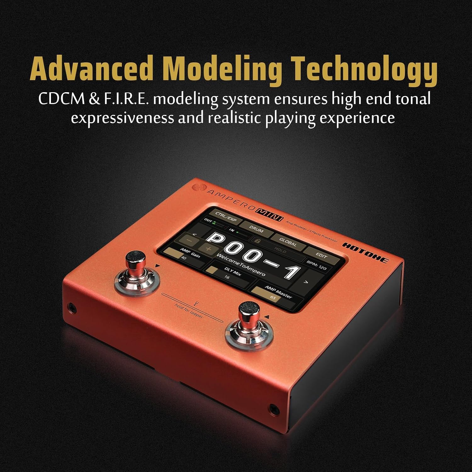 HOTONE Multi Effects Processor Pedal Guitar Bass Amp Modeling IR Cabinets Simulation Multi LanguageStereo OTG USB Audio Interface Ampero Mini MP-50 (Include 10 PCS Additional Footswitch Toppers)