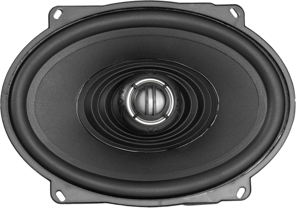 NVX® XFHD57L Premium 5x7' Motorcycle Speakers, 600W Peak (300W RMS), 2-Ohm OEM Saddlebag Lid Coaxials with 1' Titanium Tweeters, Waterproof, for Harley-Davidson 1998 up (Pair)