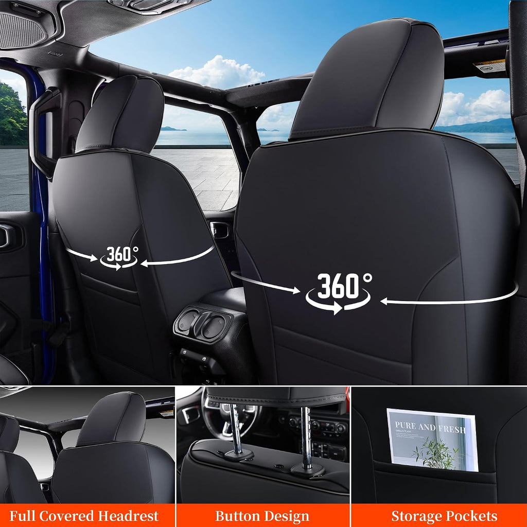 Coverado Seat Covers for Jeep Wrangler, 4 Door Leather Custom Car Seat Covers, Front & Rear Seat Cushion Protector Fit for Jeep Wrangler JL Seat Covers 4-Door Sahara Sport Rubicon 2018-2026 (Black)