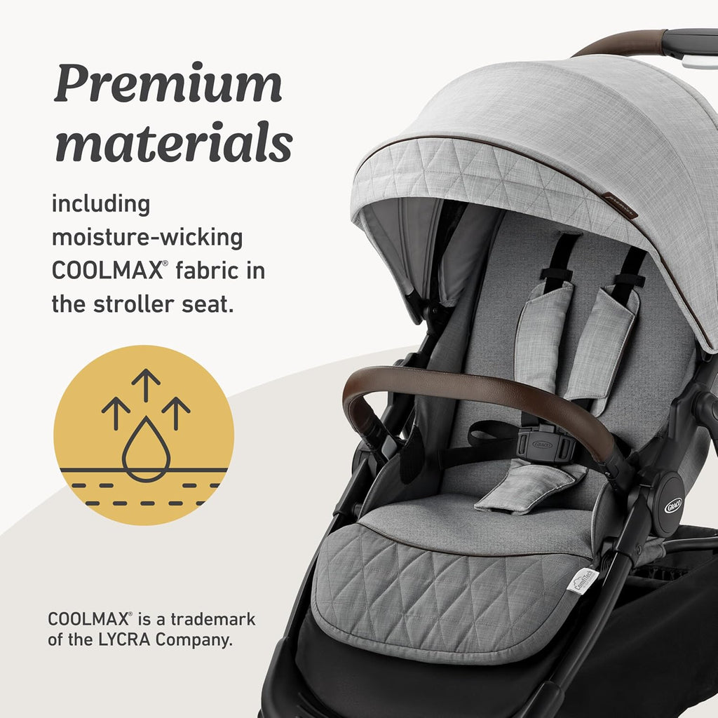 Graco® Premier Merge Travel System, 3-in-1 Car Seat Stroller Combo with EZ Spin Wheels for 360 Rotation,Includes SnugRide SnugFit 35 LX Infant Car Seat, Midtown