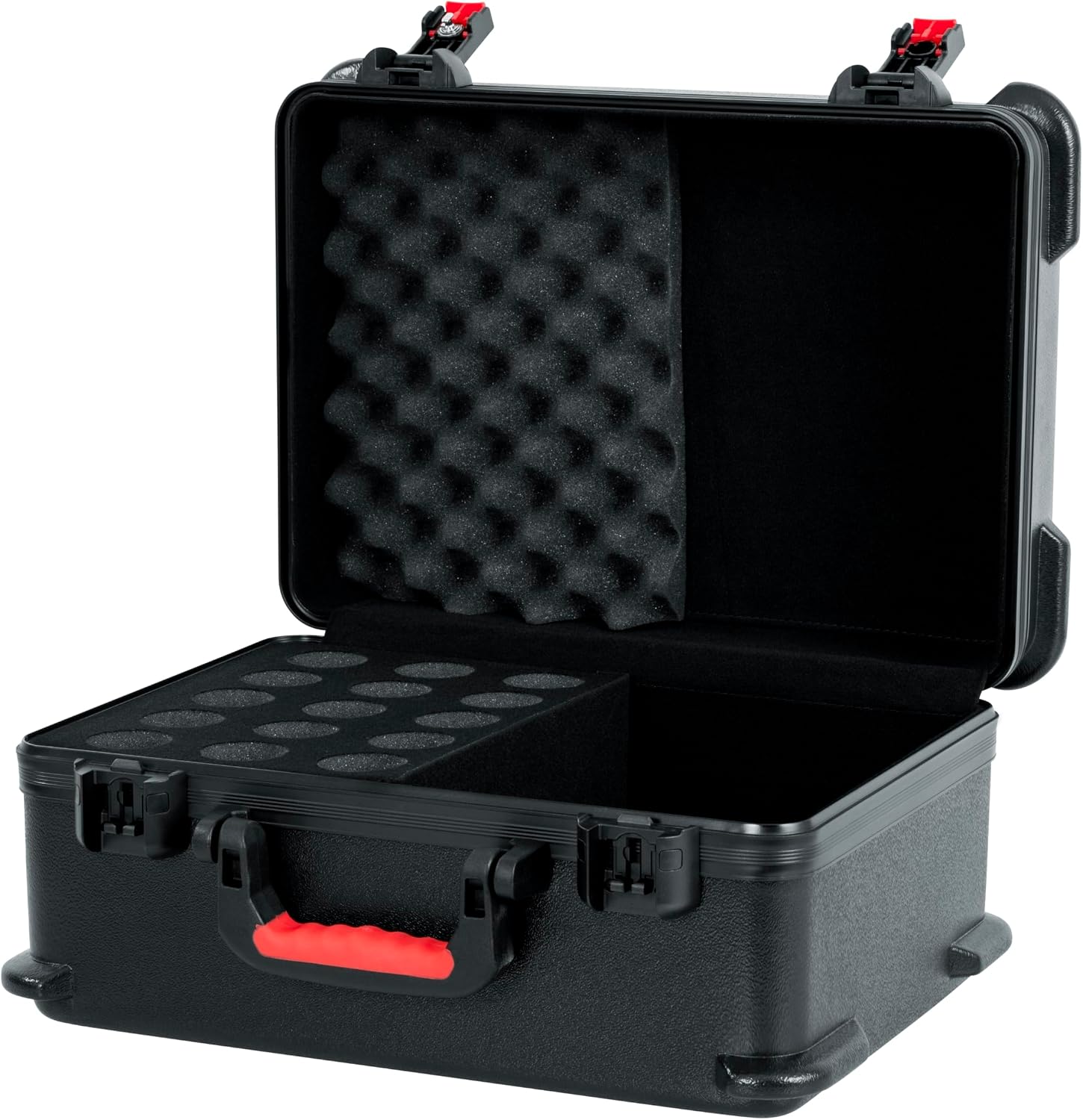 Gator Cases Molded Flight Case to Hold Up to (15) Wired Microphones with TSA Approved Locking Latch and Cable Storage; (GTSA-MIC15)