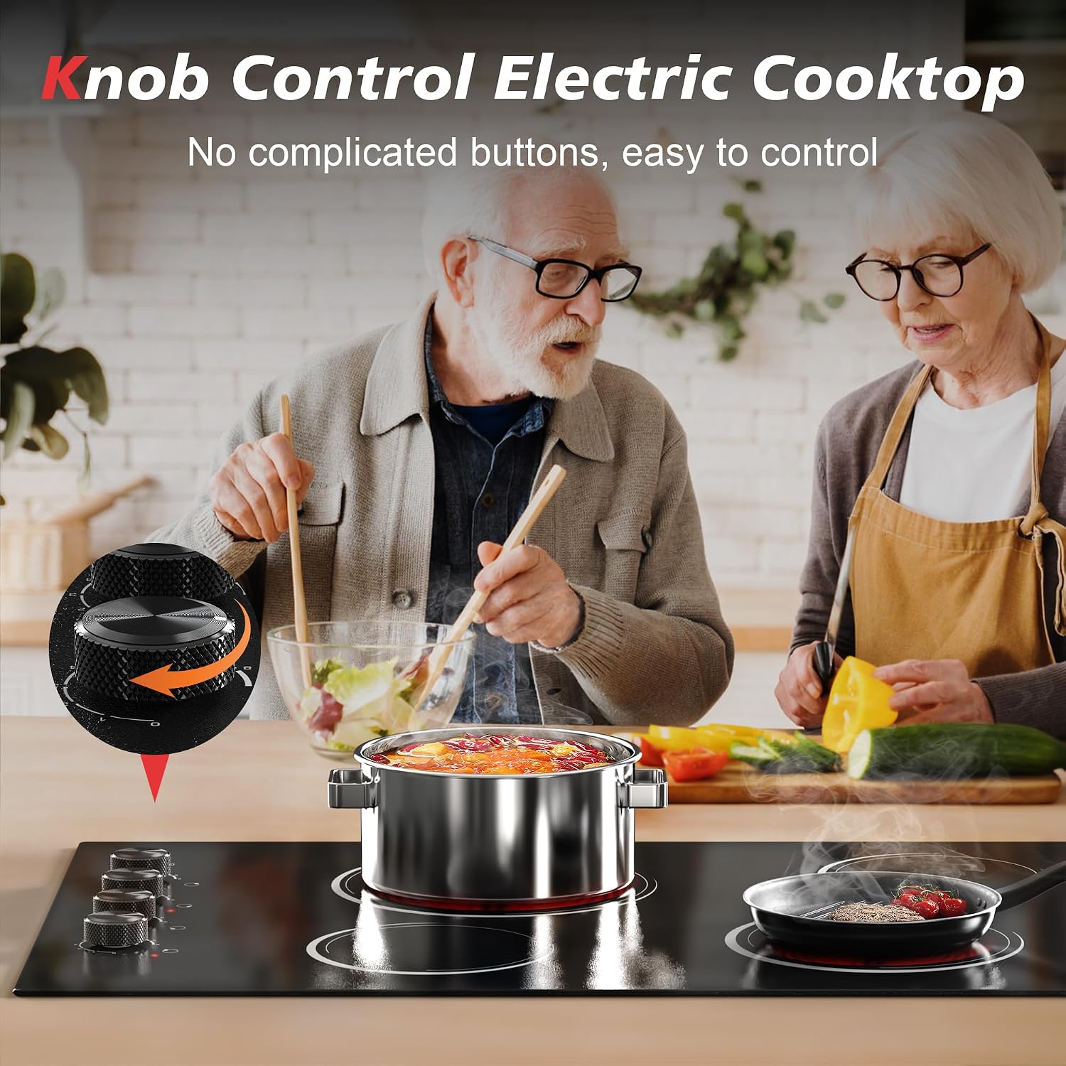 30 Inch Electric Cooktop 4 Burners with Knob Control,6700W Built-in Radiant Electric Cooktop, 9 Power Levels, Hot Warning, 220V Hard Wire(No Plug)
