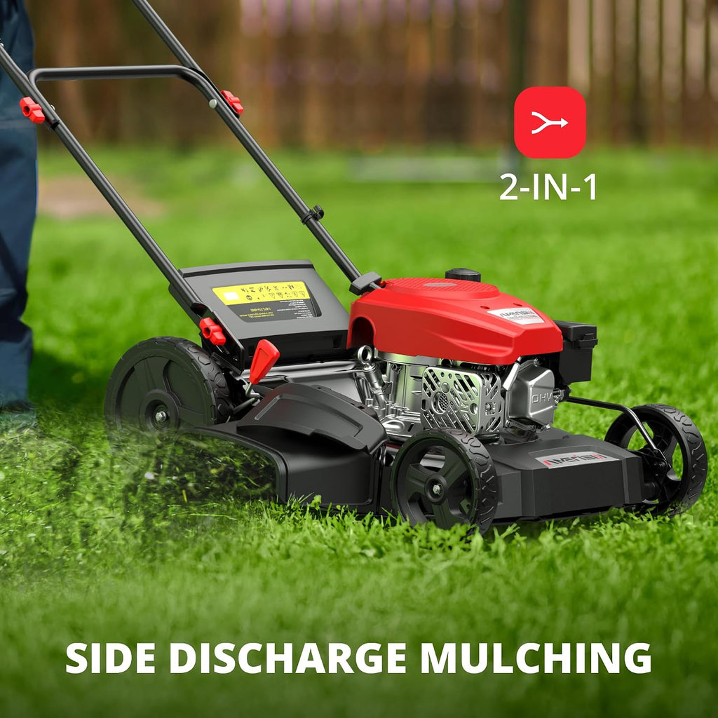 AMERISUN 21' Gas Lawn Mower, 144cc Engine, 2-in-1 Mulching & Side Discharge, 6-Position Height Adjustment, Foldable Handles for Lawn, Yard, and Garden Maintenance