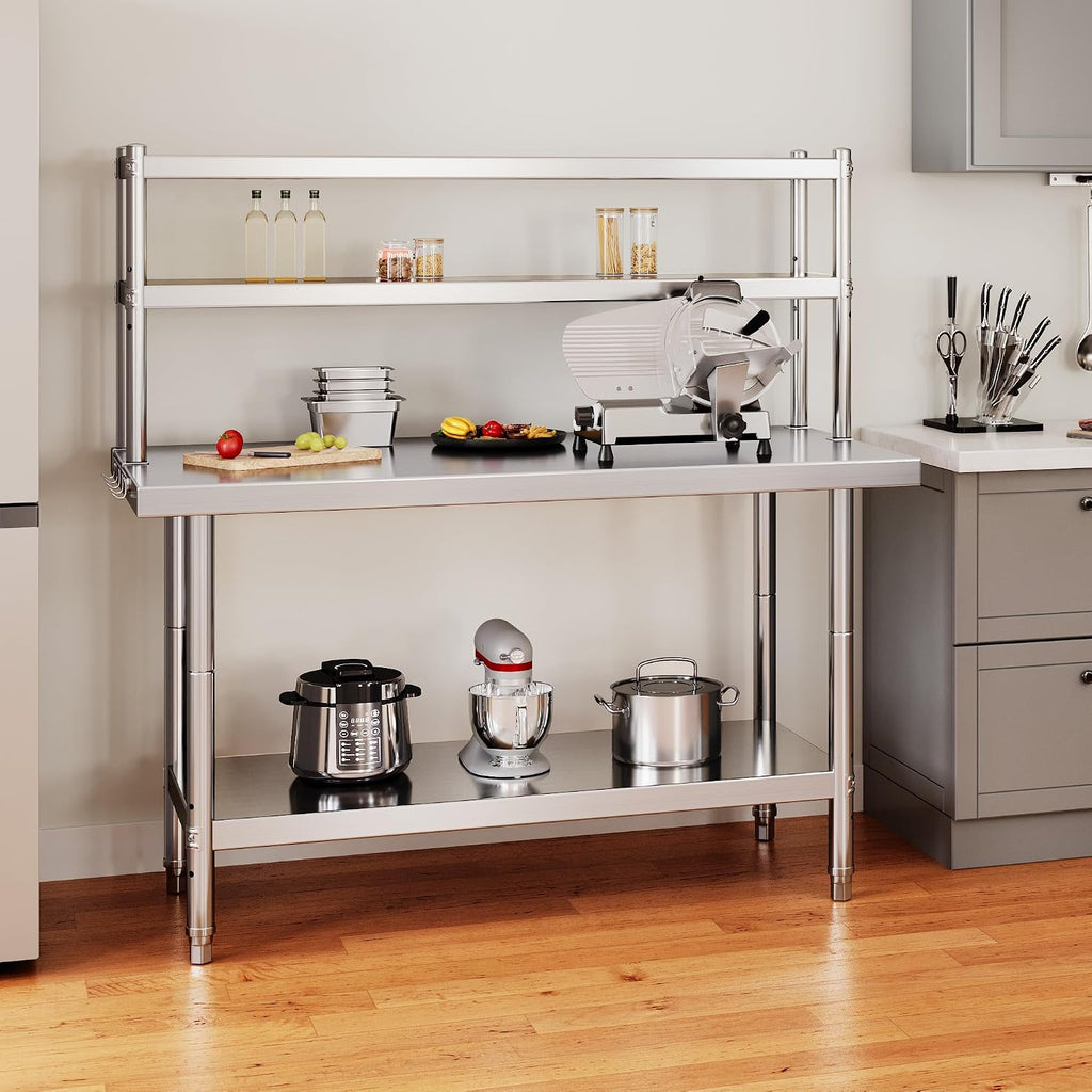 YITAHOME NSF Stainless Steel Table with Overshelves, 48' X 24' Work Table with 48' X 12' Shelf, Metal Table Prep Table for Home Kitchen Restaurant Garage Warehouse