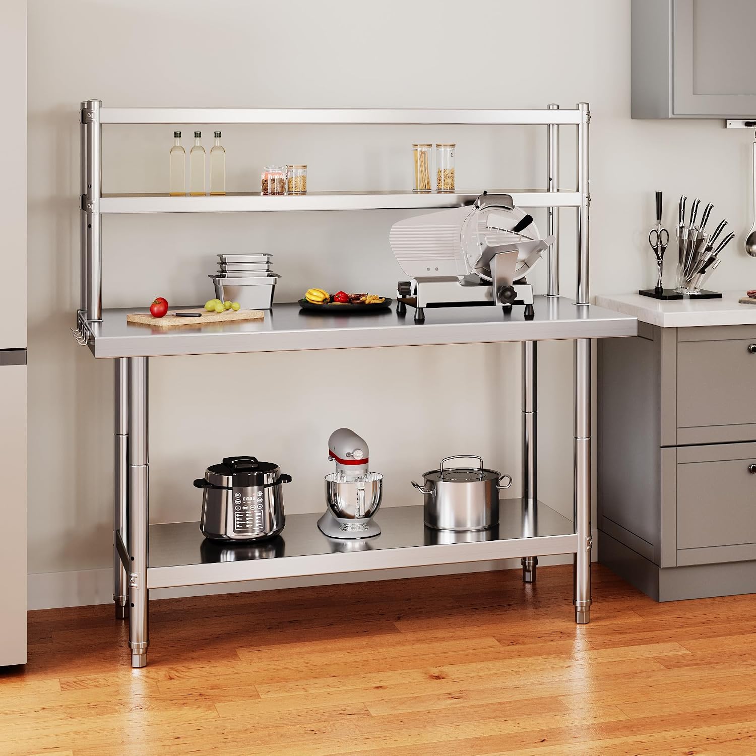 YITAHOME NSF Stainless Steel Table with Overshelves, 48' X 24' Work Table with 48' X 12' Shelf, Metal Table Prep Table for Home Kitchen Restaurant Garage Warehouse