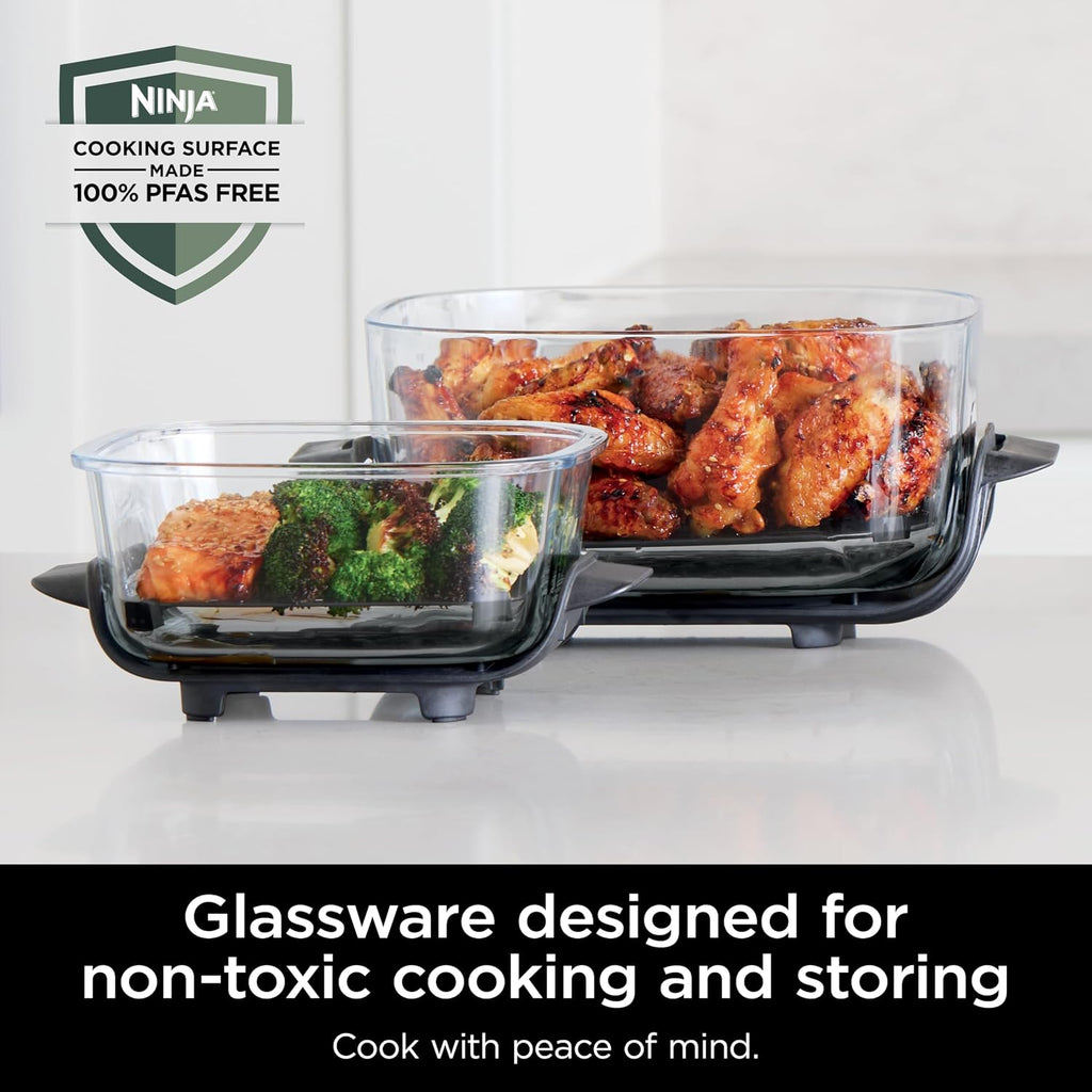 Ninja Crispi 4-in-1 Glass Air Fryer | With Non-Toxic 4QT & 6-Cup Glass Containers & Lids | Microwave, Freezer, Dishwasher Safe | 450°F Max Temp |1500 Watt | Green | FN101SG