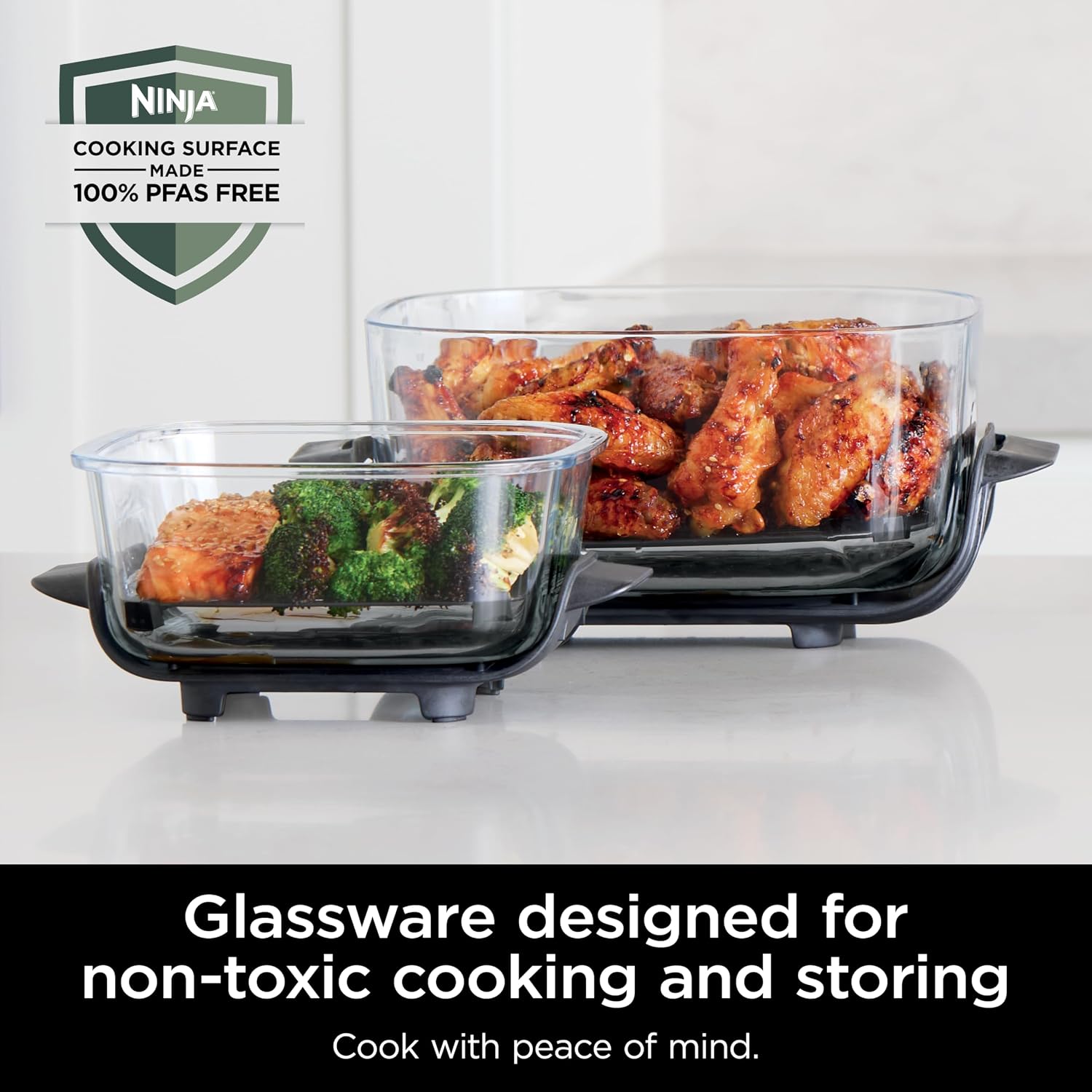 Ninja Crispi 4-in-1 Glass Air Fryer | With Non-Toxic 4QT & 6-Cup Glass Containers & Lids | Microwave, Freezer, Dishwasher Safe | 450°F Max Temp |1500 Watt | Green | FN101SG