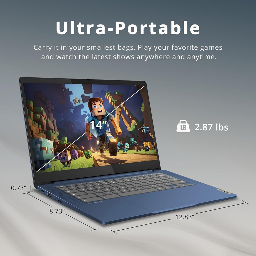 Lenovo IdeaPad Slim 3 Chromebook, 14″ FHD IPS Anti-GlareTouchscreen, MediaTek Kompanio 520, 4GB LPDDR4X, 224GB Storage(64GB eMMC+160GB Docking Station Set), Webcam, WiFi 6, Chrome OS, Blue
