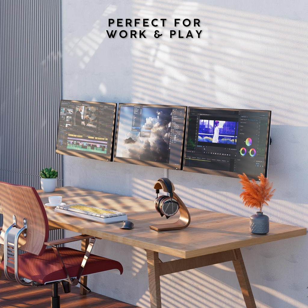 X-ROB Triple Monitor Wall Mount – Premium Aluminum 3 Arm Bracket for 15–32 Inch Screens, Dual Wall Anchors for Maximum Stability, Full Motion with 360° Rotation, VESA 75x75/100x100, Cable Management