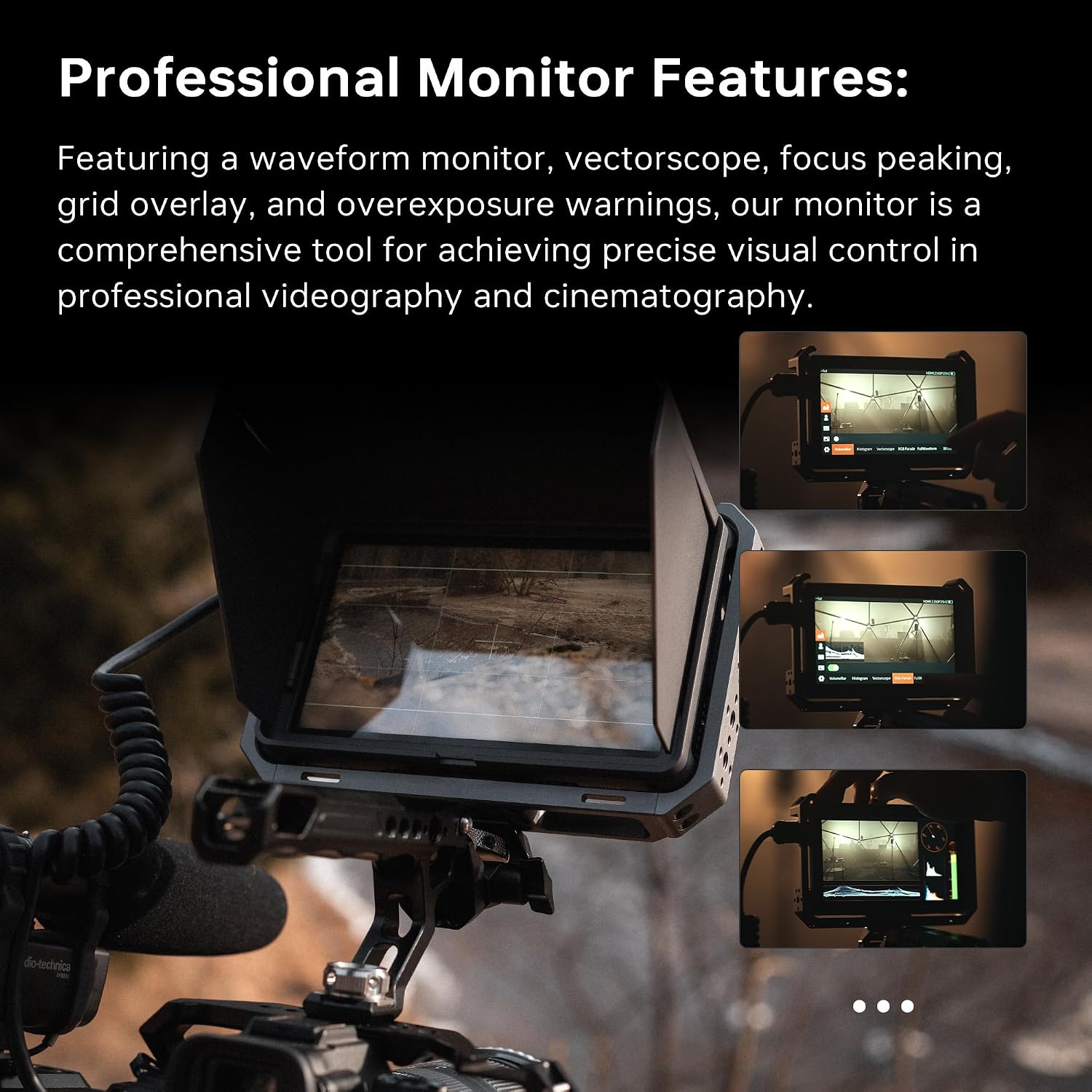 VILTROX DC-X3 Touchscreen FHD IPS Camera Monitor, 2000 nits 4K SDI HDMI in/Out Video Field Monitor Kit with Sunshade Hood, 3D LUT, Waveform, Histogram & Vectorscope Tools, Black