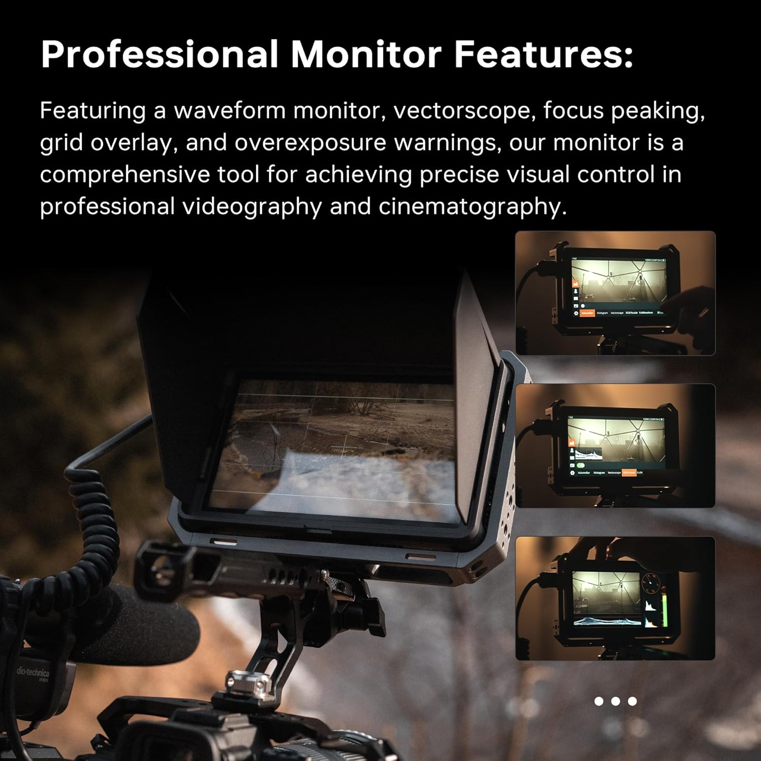 VILTROX DC-X3 Touchscreen Camera Monitor Kit with Rig Cage, 2000 nits 4K SDI HDMI in/Out Video Field Monitor Kit with Sunshade Hood, 3D LUT, Waveform, Histogram & Vectorscope Tools, Black