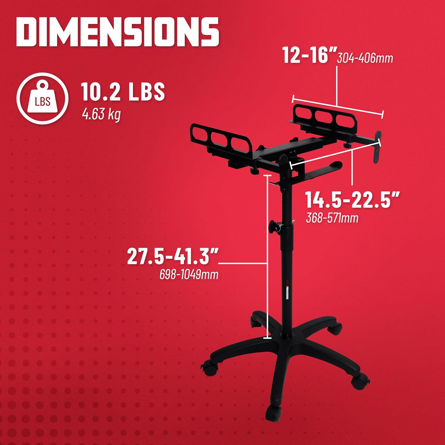 Gator Frameworks Adjustable Rolling Mixer Stand with Locking Casters and Headphone Hanging Rack, (GFW-MIXERCART-0400)