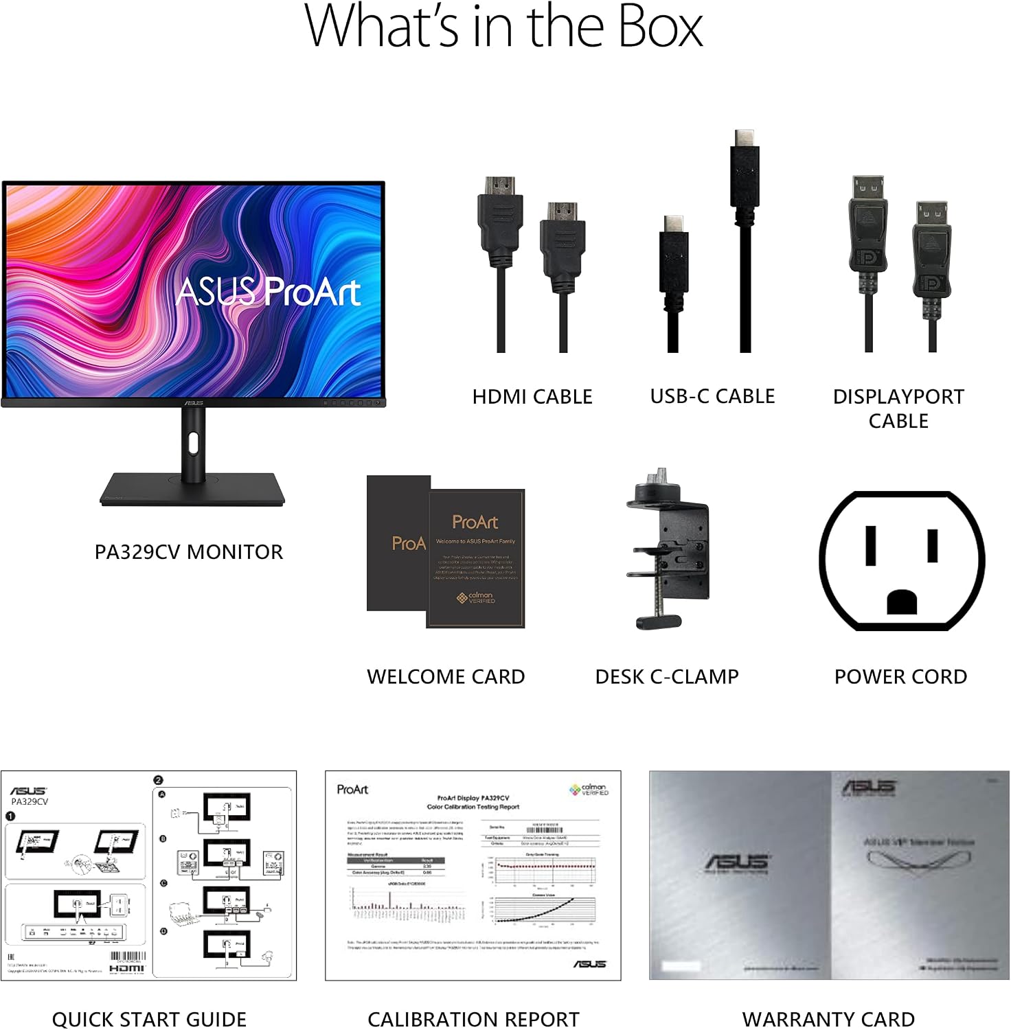 ASUS ProArt Display 32' 4K HDR Monitor (PA329CV) - UHD (3840 x 2160), IPS, 100% sRGB/Rec.709, ΔE < 2, Calman Verified, USB-C Power Delivery, DisplayPort, HDMI, USB 3.1 Hub, C-clamp, Height Adjustable