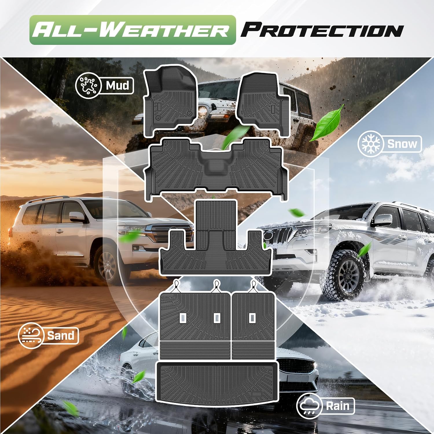 Cartist Floor Mats for Ford Expedition/Lincoln Navigator 7 Seats 2018-2024(Not for Max or L), All Weather Cargo Liner for Expedition Accessories, Heavy Duty Car Mats, Car Accessories