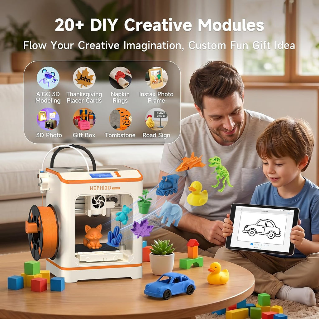 HEPHi3D TINA2C 3D Printer with WiFi Cloud Print, Fully Assembled Mini 3D Printer for Beginners and Kids, Auto Leveling, 2500+ Models APP Control 3D Printers Fully Open Source for Home, School, Office