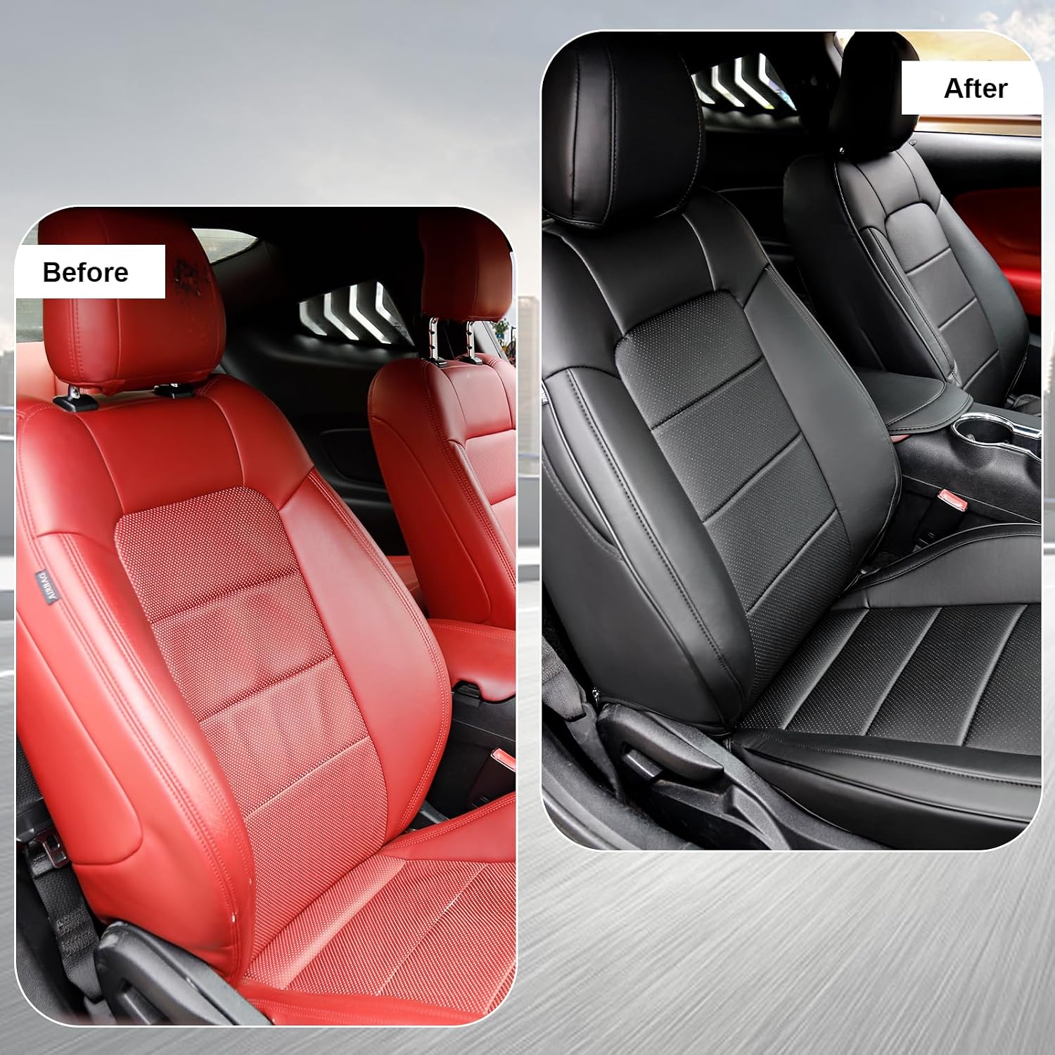 for Ford Mustang Seat Cover Custom Fit Hardtop Coupe 2015-2026 Leather Car Seat Covers Full Set (M-Black)