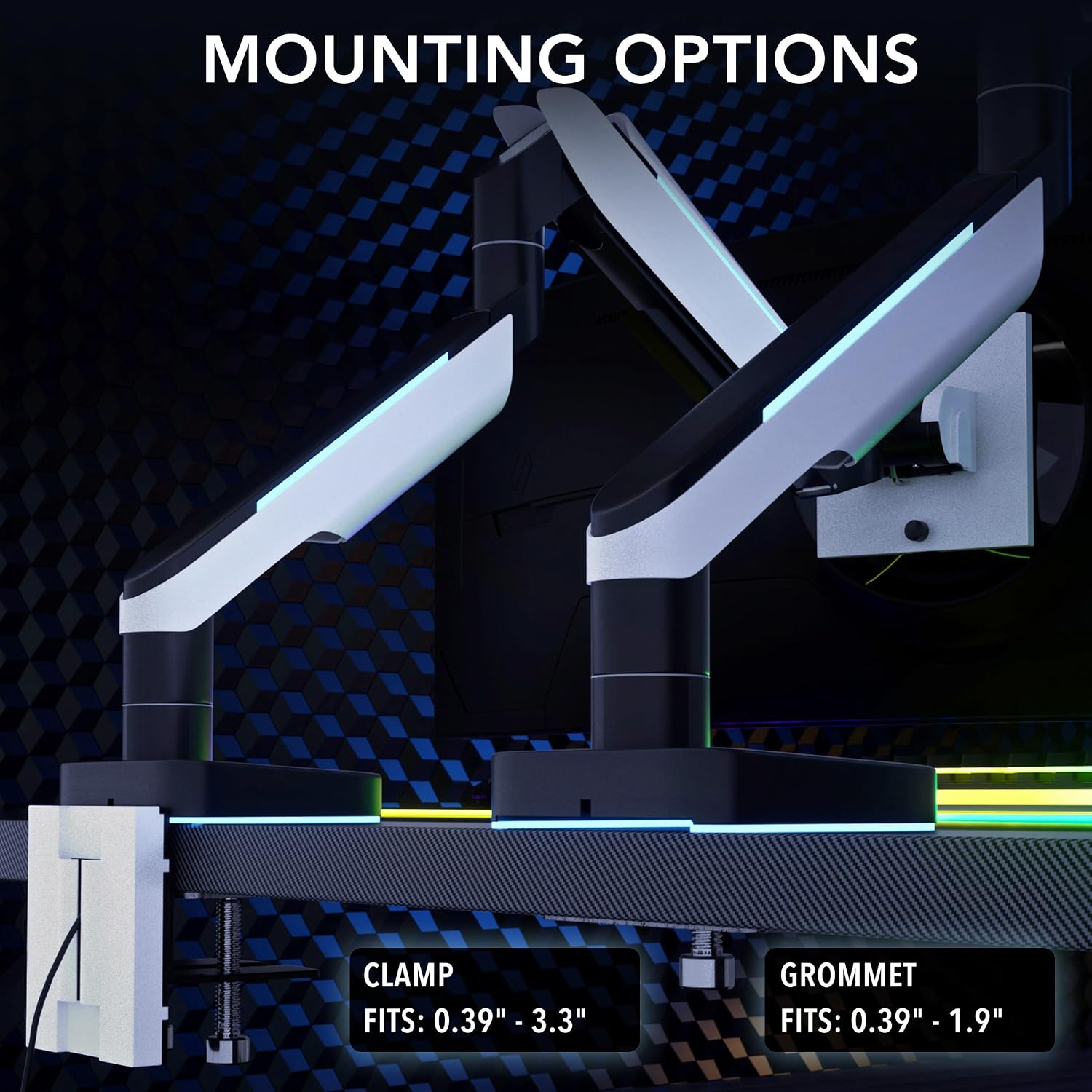 Mount-It! Heavy-Duty Ultrawide Monitor Arm up to 49', 44 lb Capacity, Desk Mount for Curved & Widescreen Monitors, Compatible with Samsung Odyssey G9, Gas Spring, RGB Lighting, VESA 75x75 & 100x100