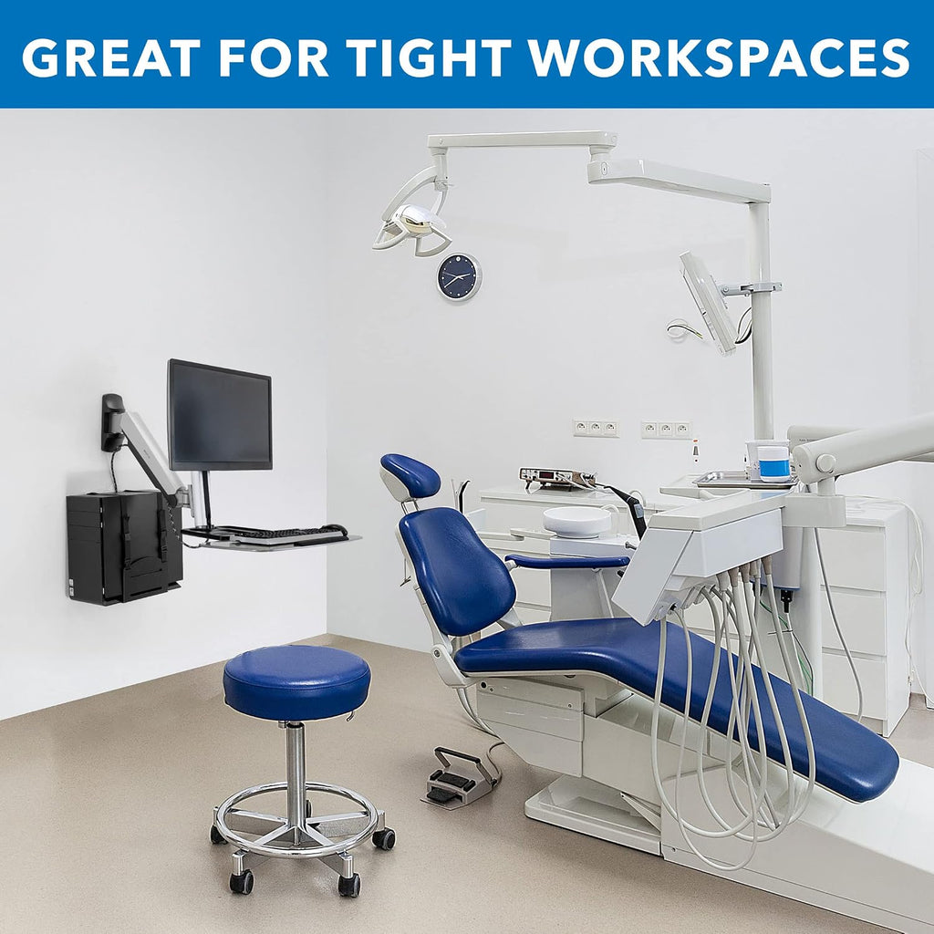 Mount-It! Wall Mounted Sit-Stand Single Monitor Workstation with Gas Spring Arm, Keyboard Tray & CPU Holder, 19.9' Height Adjustment, 41' Extension, VESA 75x75 100x100, MI-7905