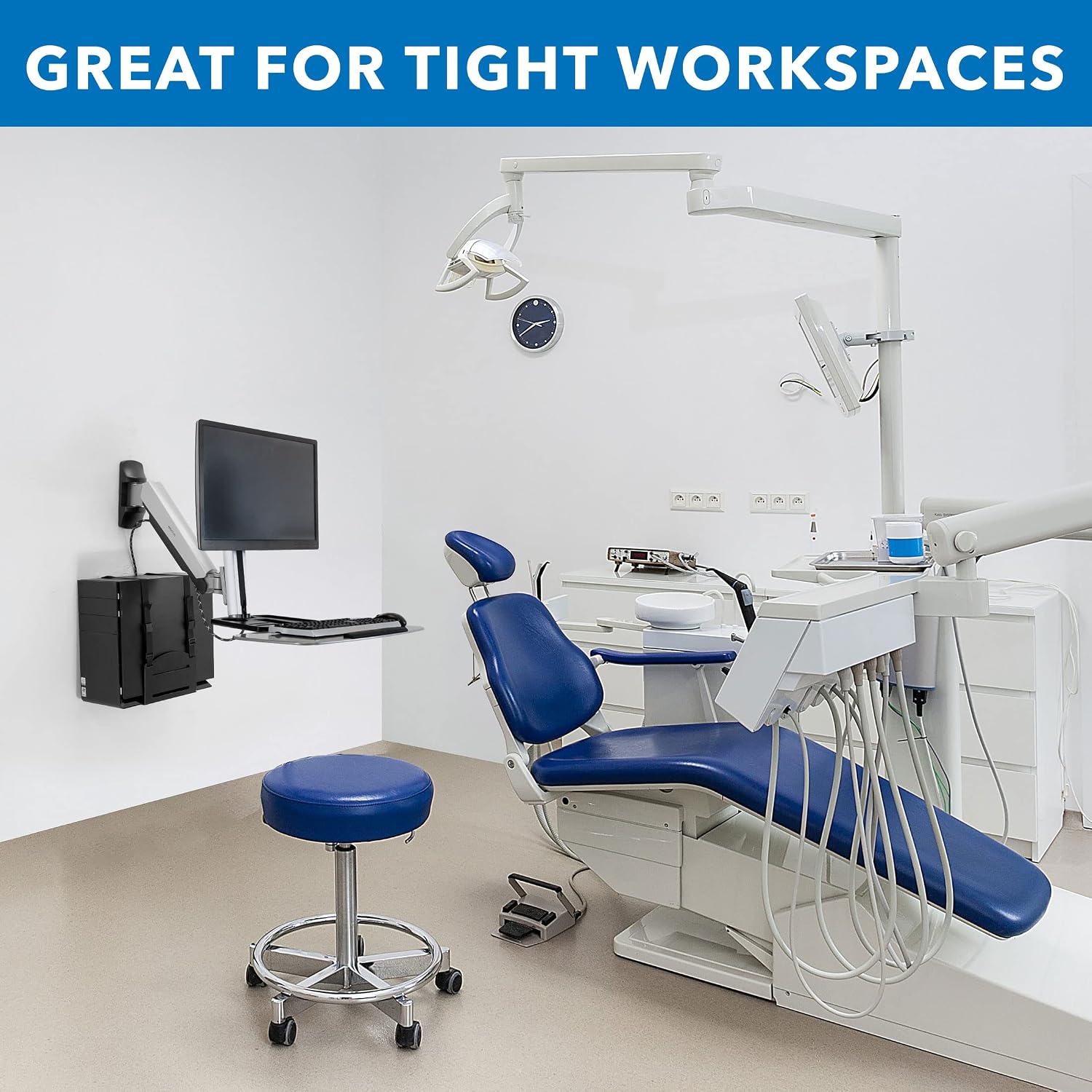 Mount-It! Wall Mounted Sit-Stand Single Monitor Workstation with Gas Spring Arm, Keyboard Tray & CPU Holder, 19.9' Height Adjustment, 41' Extension, VESA 75x75 100x100, MI-7905