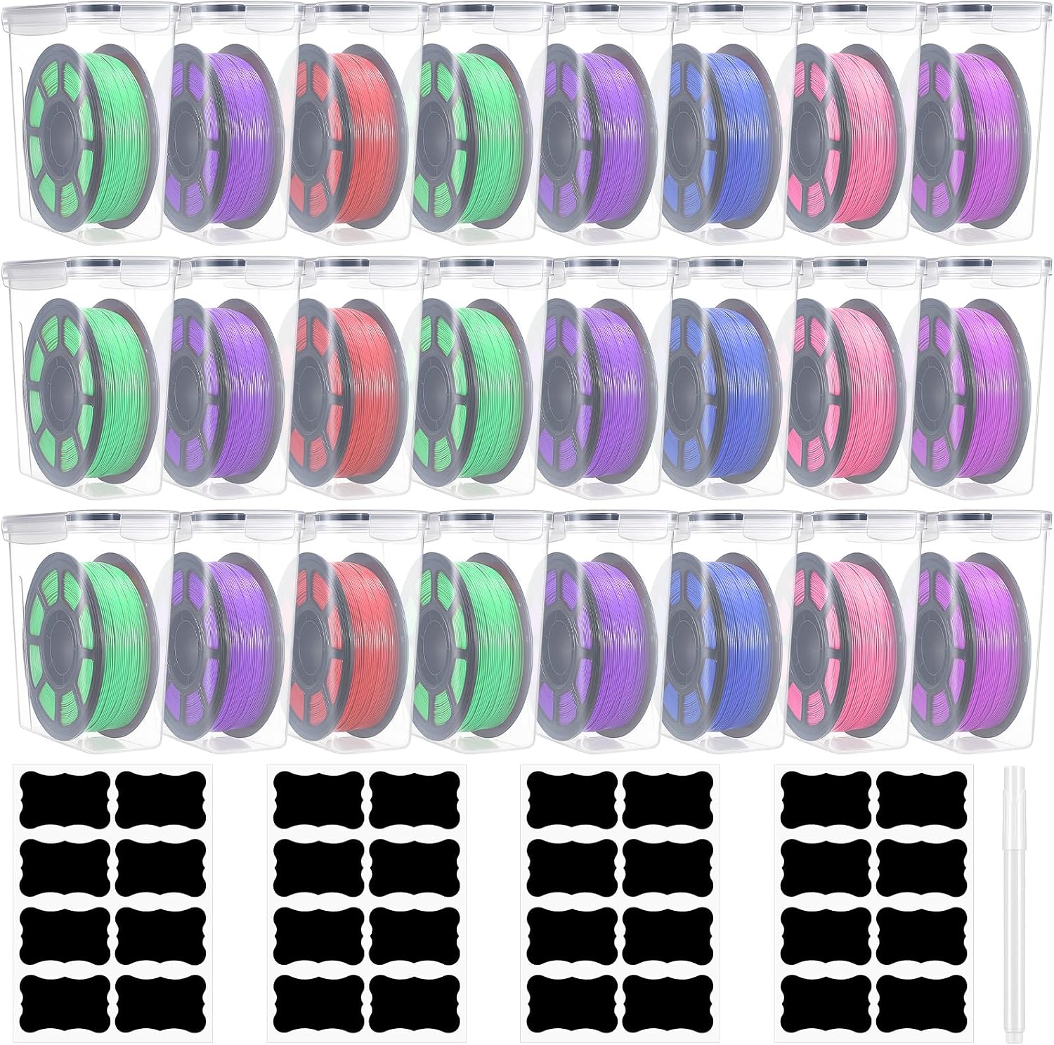 Blushtier 24 Pcs Large Filament Storage Box with Lids 3D Printer Dryer Clear Box Portable Storage with Label for 3D Printing Filaments Sealing and Protection 9.76 * 9.64 * 4.5inch