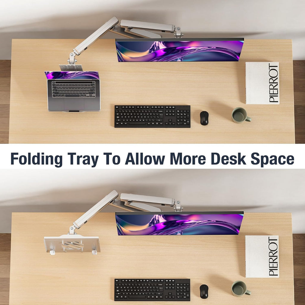 AVLT Dual 17'-38' Monitor Arm Desk Mount with 17' Laptop Tray and USB-C Docking Station, HDMI 4K60Hz, USB-A 5Gbps, Ethernet, 100W PD, Fits Two Flat/Curved - Gray