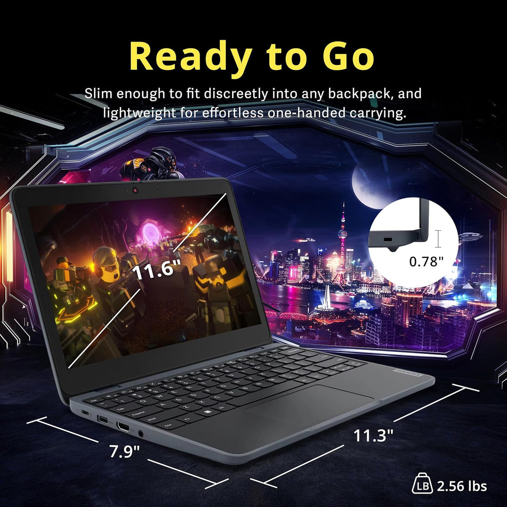 Lenovo 100w Gen 4 11.6' HD Laptop, Intel Processor N100, 4GB LPDDR5, 288GB Storage (128GB SSD+ 160GB Docking Station Set), Intel UHD Graphics, 720p HD Camera, Wi-Fi 6, Win 11 Pro, Gray