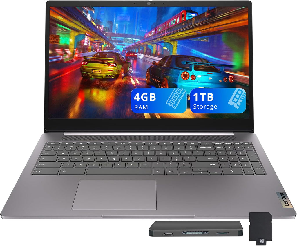 Lenovo 3i 15.6' FHD Chromebook, Intel Celeron N4500, 4GB LPDDR4X, 1TB Storage (64GB eMMC + 1TB Docking Station Set), Intel UHD Graphics, Number Pad, HD Webcam, Wi-Fi 6, Chrome OS, Gray