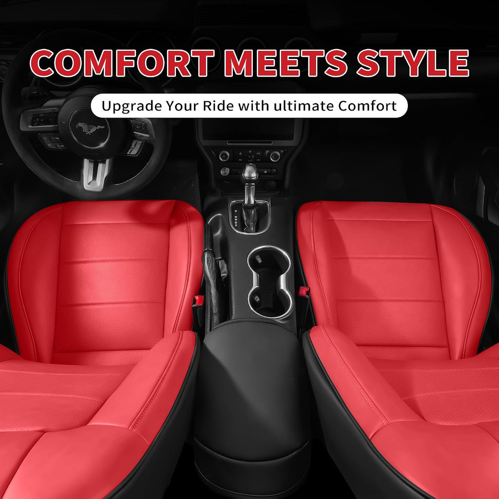 Custom Fit Ford Mustang Convertible Seat Cover 2015 2016 2017 2018 2019 2020 2021 2022 2023 2024 2025 2026, Faux Leather Car Seat Cover Full Set (Convertible-Red+Balck)