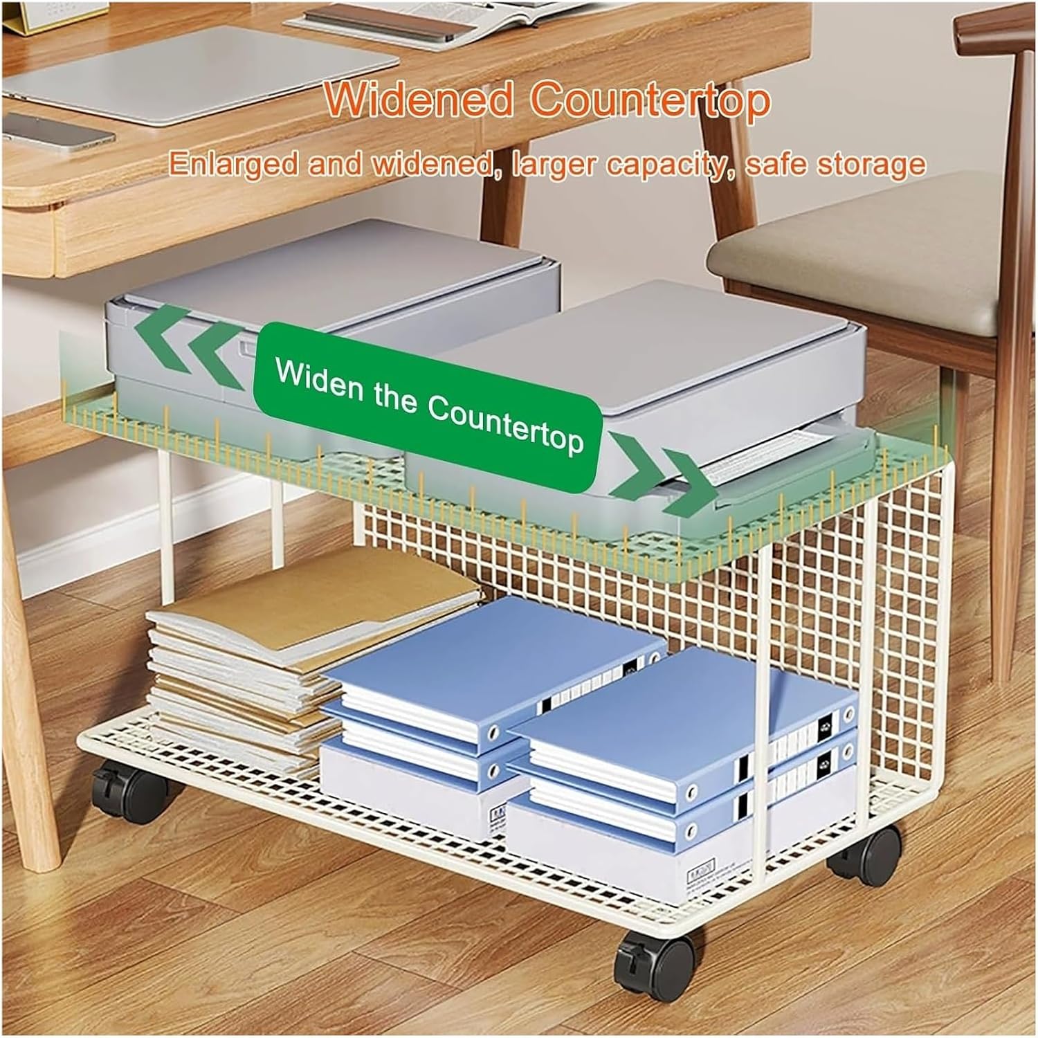 Printer Shelf,2-Tier Printer Stand Printer Cart, Under Desk Printer Shelf, Metal Printer Table with 360° Lockable Wheels, Storage Rack for 3D & Laser Printer, Scanner, Heat Press(Black,43x32x25cm)