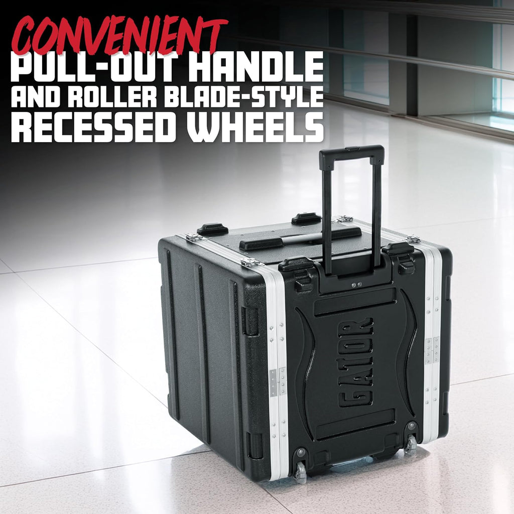 Gator Cases Lightweight Rolling Rack Case with Retractable Tow Handle and Recessed Wheels, 10U (GRR-10L)