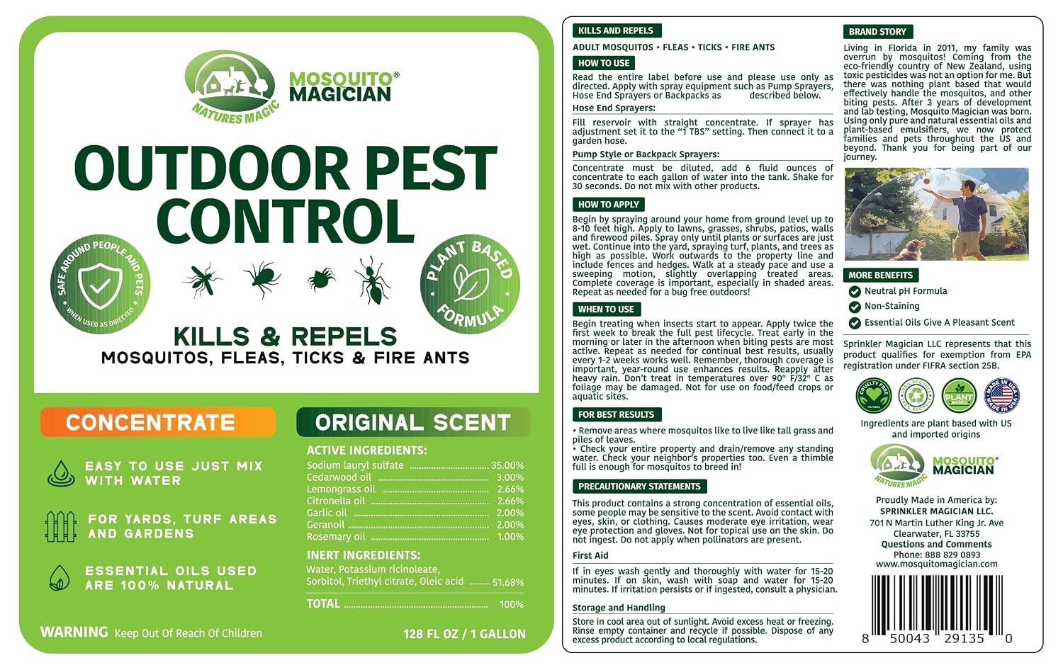 Mosquito Magician Liquid Concentrate – Kills Mosquitoes, Fleas & Fire Ants, Repels and Prevents Ticks – Essential Oil Yard Treatment Spray – for Sprayers, Foggers & Misting Systems – 1 Gal, Original