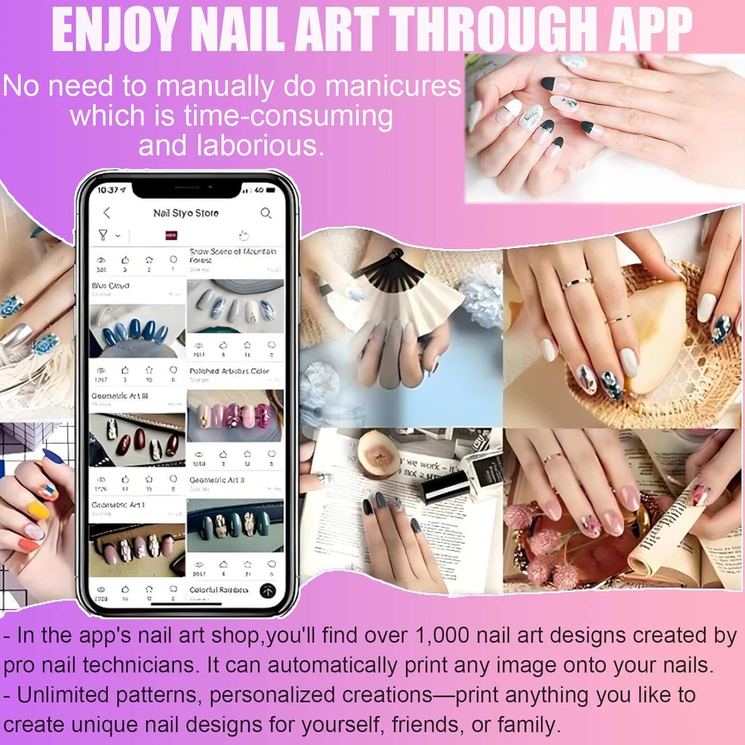 Protable 3D Nail Art Printer - 2026 DIY Nail-Art Machine, 4800dpi APP Control Nail Printing, Automatically Recognize Nail-Shape,Fast Drawing in 10S,for Girls' Home Nails,Weddings,Studio