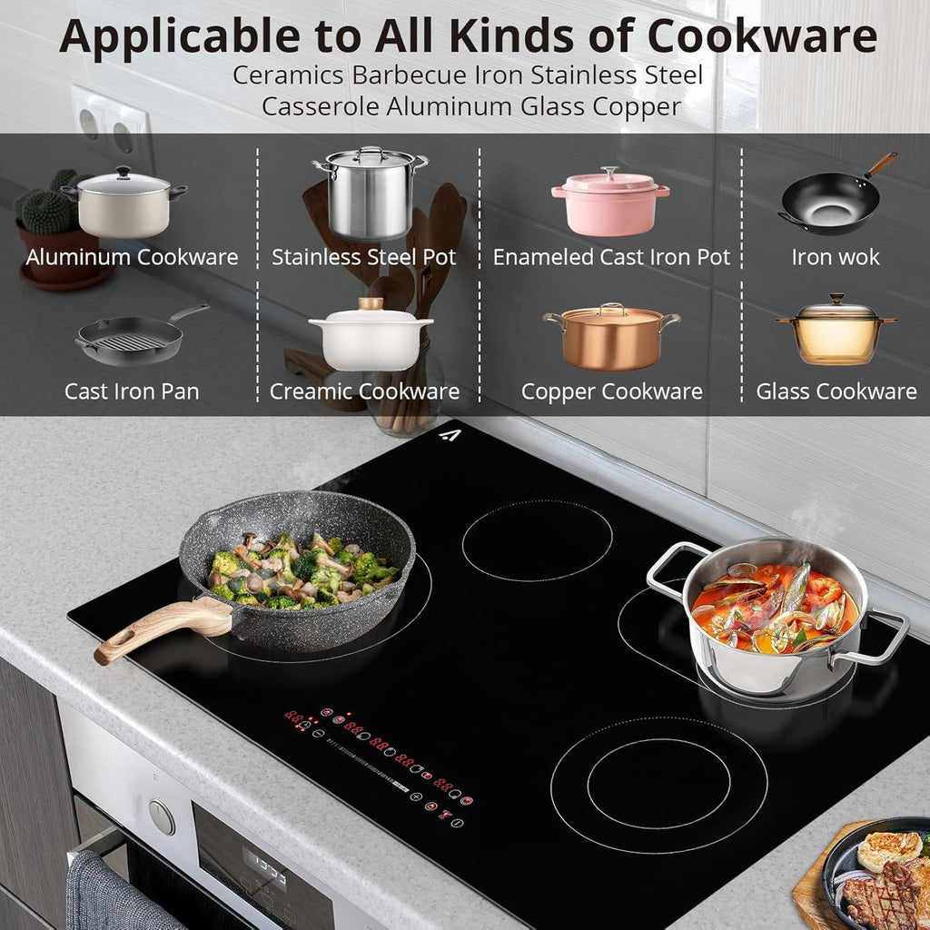 GarveeTech Burner Electric Cooktop - 35.4 in 8800W/240V, Ceramic Glass Radiant Electric Stovetop Built-In Stove Top, Ceramic Glass Radiant Stovetop, Timer, Kid Safety Lock, BLACK