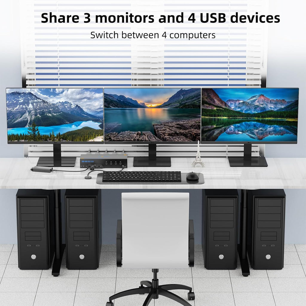 KVM Switch 2 Monitors 1 Laptop and 1 Desktop 4K@60Hz,Camgeet USB C HDMI Dual Monitor KVM Switch with 4 USB3.0 Ports for Keyboard Mouse,80W PD Charging,Wired Remote,USB-C Cable and 12V Adapter Included