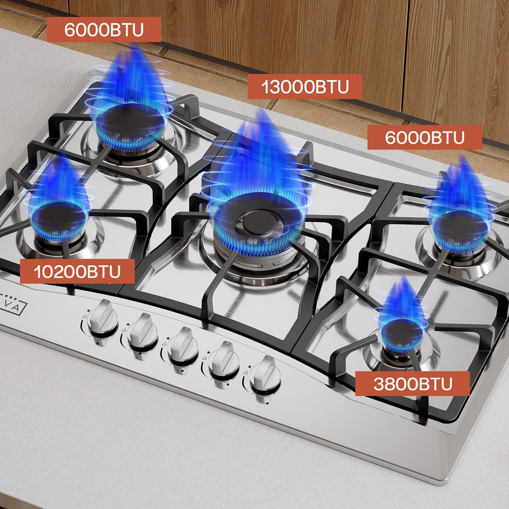 Empava 30' Gas Cooktop with 5 Italy Sabaf Sealed Burners NG/LPG Convertible Stainless Steel in Black Model 2020, 30 inches