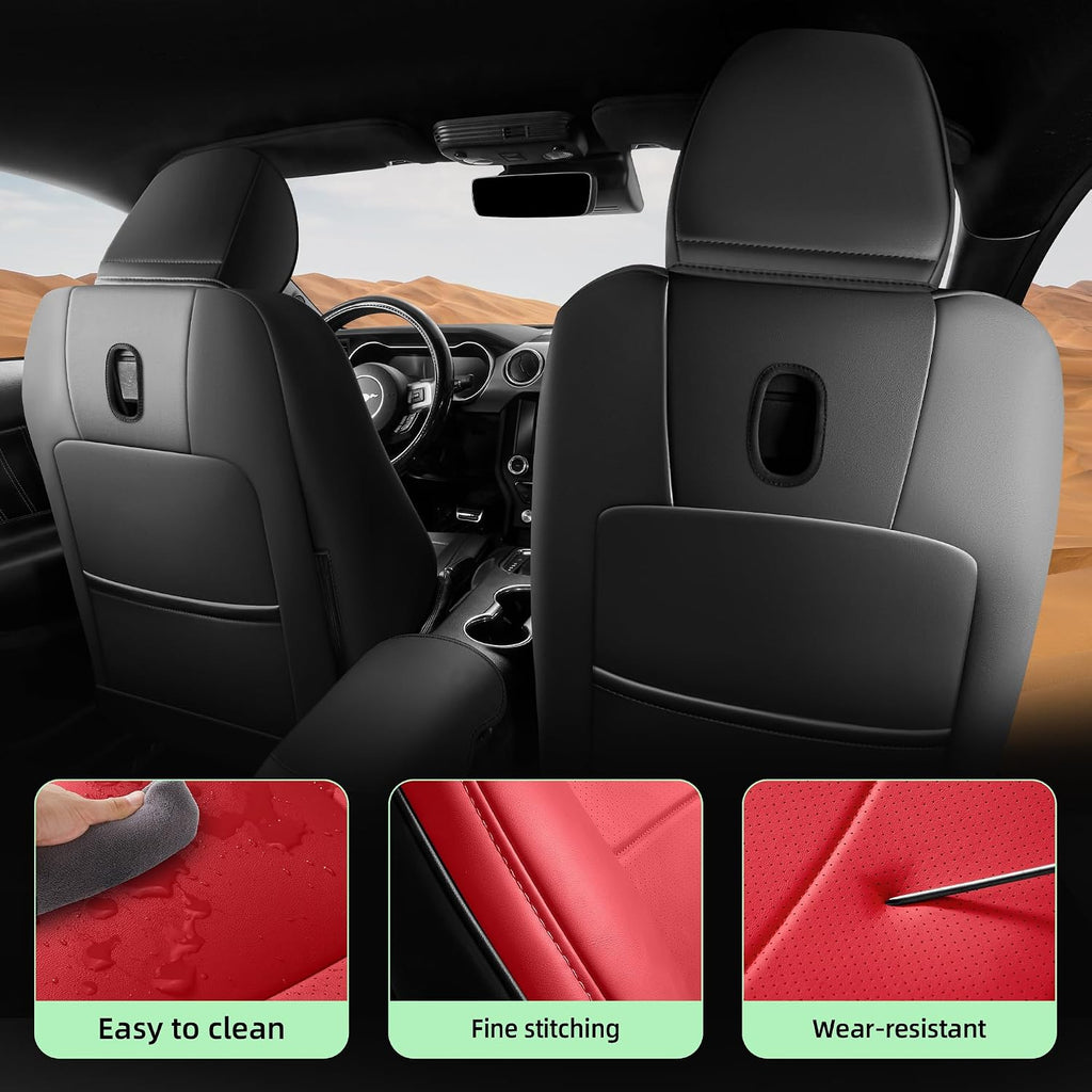 for Ford Mustang Seat Cover 2015-2026 Coupe Hardtop Nappa Leather Car Seat Cover Full Set (M-Red&Black)