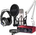 Rode NT1 Signature White Condenser Microphone Streaming Bundle with Focusrite Scarlett Solo 4G Interface, Rode PSA1+ White Desktop Boom Arm, and Cans50 Headphones — 4 dBA Self-Noise, Air Mode