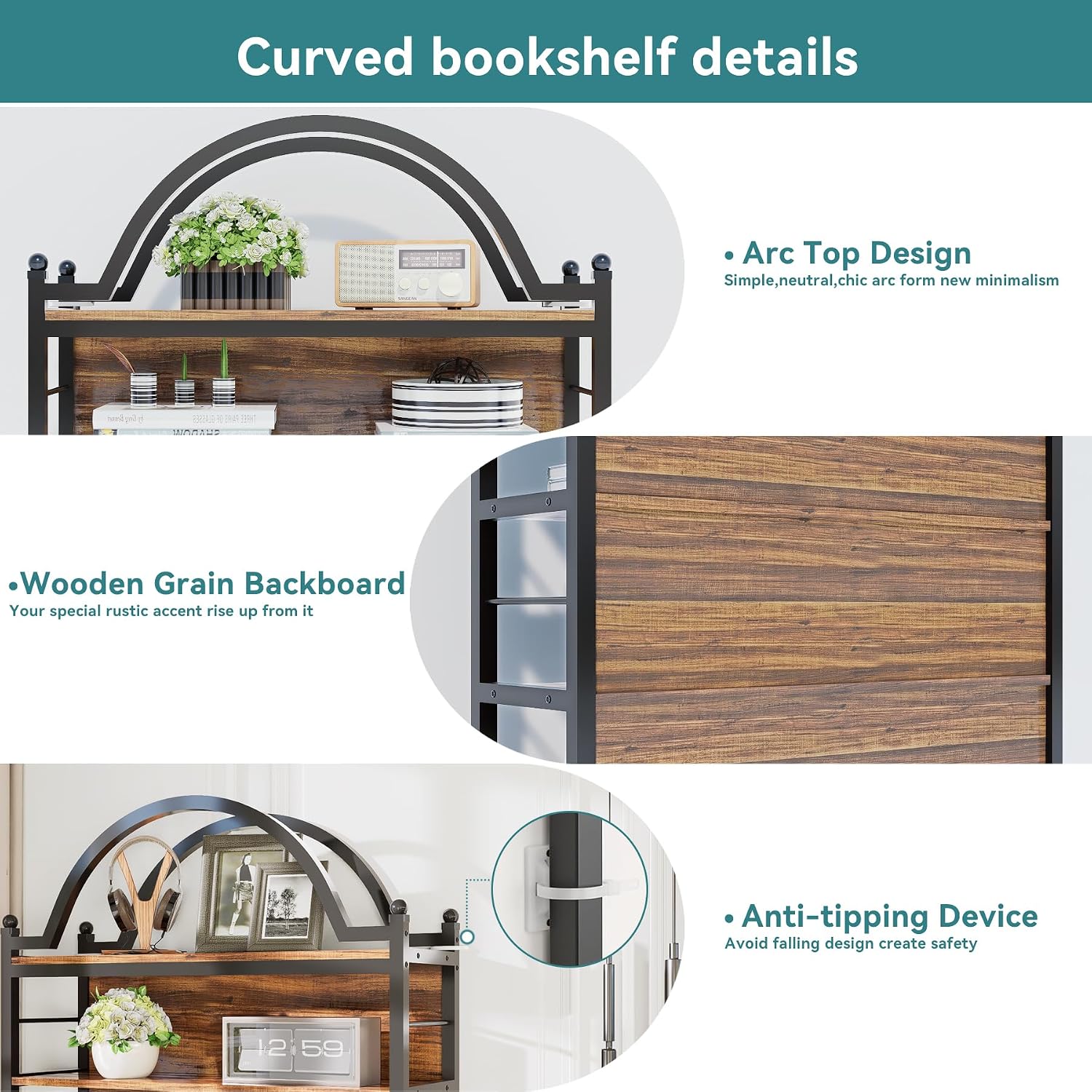 8-Tier CD Storage Racks,CDs DVDs Game Video Media Organizer Cabinet with 7 Shelves,78.7' Arched-Top Industrial Tall Bookshelf Display Bookcase Brown Black