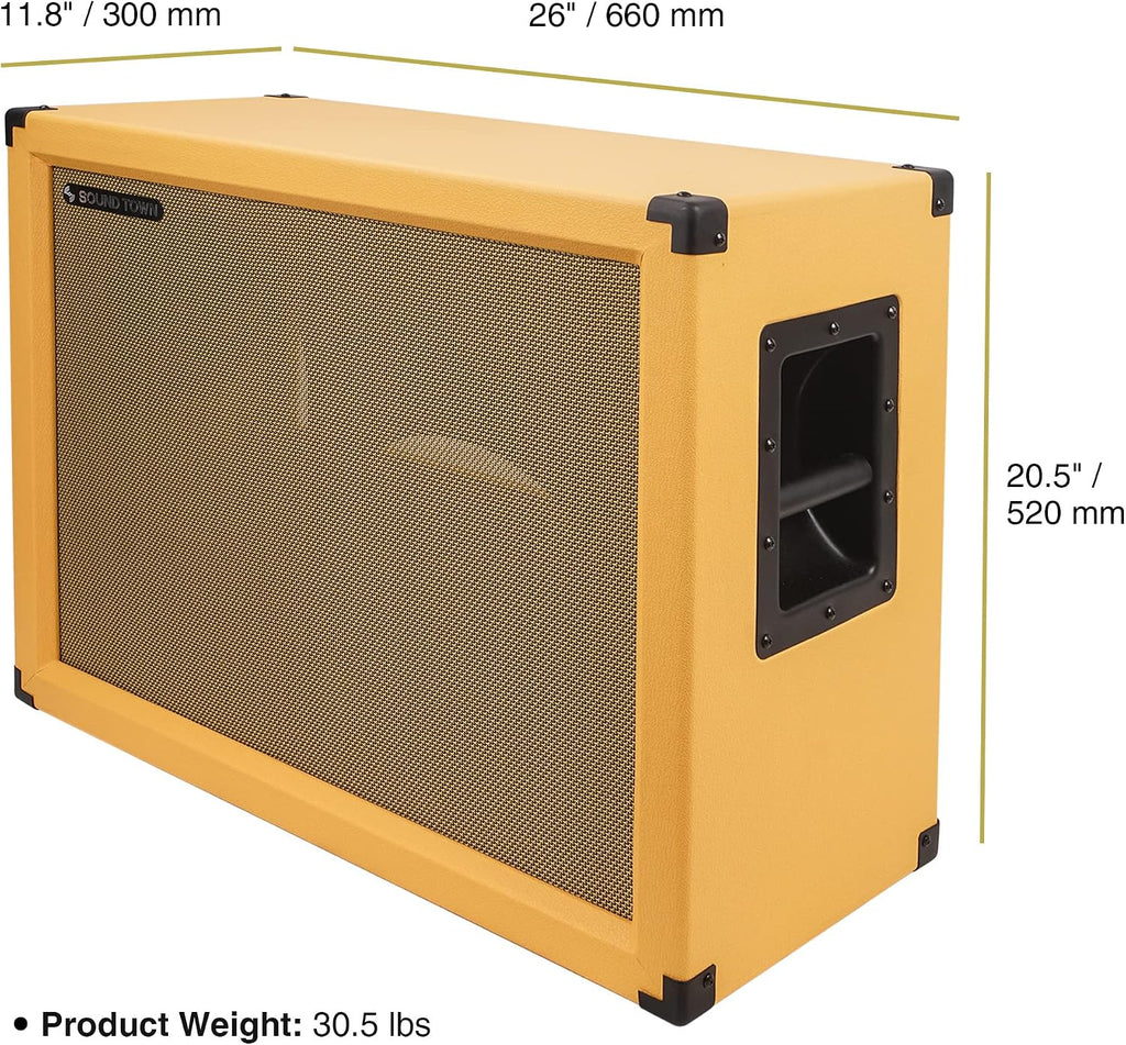 Sound Town 2 x 12 Empty Open-Back Guitar Speaker Cabinet, Birch Plywood, Mono/Stereo Jack Plate, Orange, Wheat Cloth Grill, Compatible w/Celestion/Eminence Speakers (GUC212OBOR-EC)