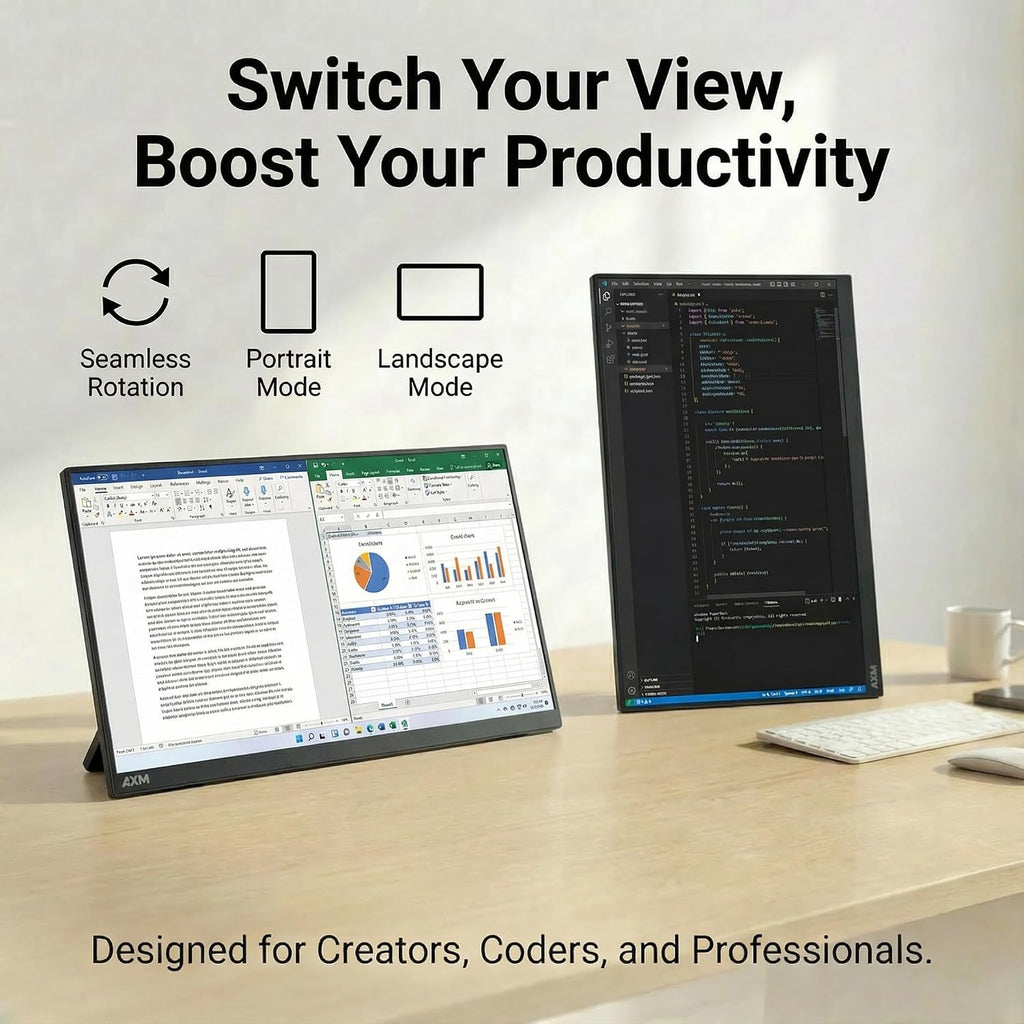 AXM 16' Portable Monitor 2.5k QHD IPS 120Hz Flicker-Free 400 Nits 140% sRGB(OLED-Like Colors) USB-C HDMI 2nd Monitor for Switch (Dock-Free), Windows, MacBook, Phone, Xbox (16' QHD)