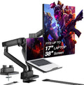 AVLT Dual 17'-38' Monitor Arm Desk Mount with 17' Laptop Tray and USB-C Docking Station, HDMI 4K60Hz, USB-A 5Gbps, Ethernet, 100W PD, Fits Two Flat/Curved - Black