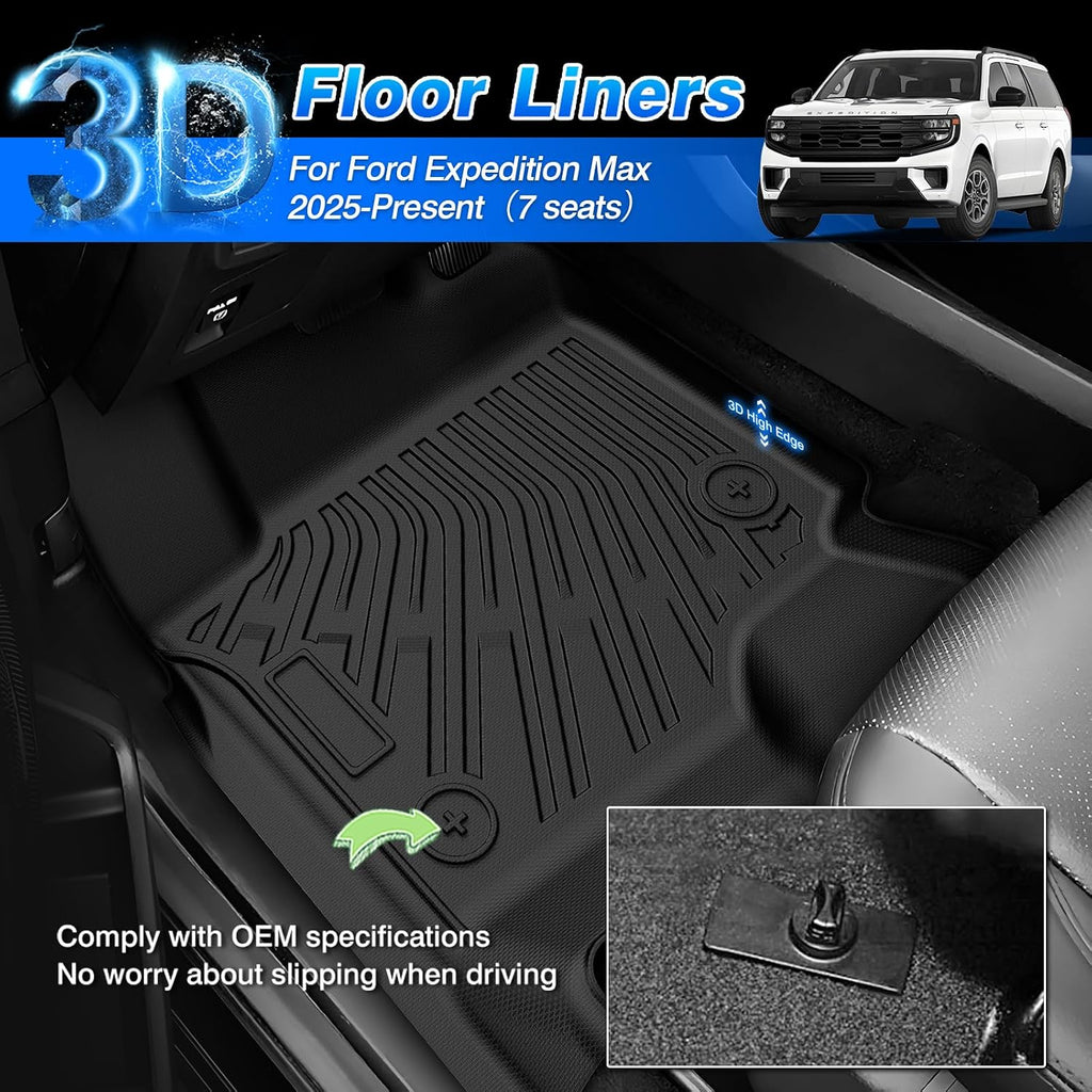 Cartist Ford Expedition max Floor Mats for 2025 2026 Expedition max (7 Seats) Accessories All-Weather Waterproof Car Floor Mats & Cargo Liner for Ford Expedition max 2025 2026