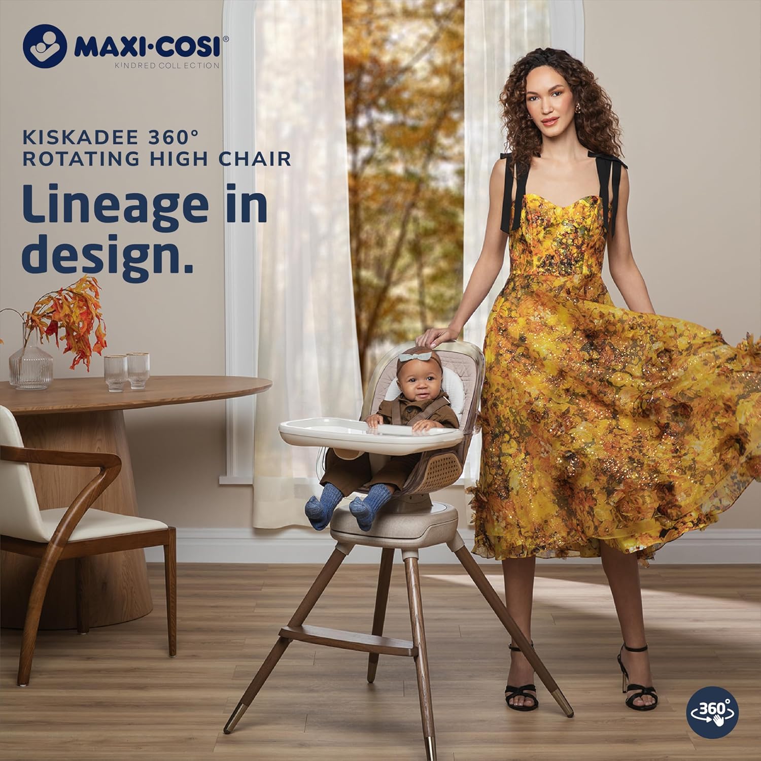 Maxi-Cosi Kiskadee 360 Rotating High Chair, 7 Modes, Infant to 5 Years up to 50 lbs, ClipQuik Magnetic Clip, 3-Position Tray, Washable Pad, Infant Recline, Booster Seat, Child Stool, Natural Heritage