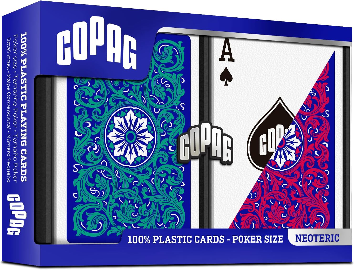 Copag 1546 Neoteric Design 100% Plastic Playing Cards, Poker Size (Standard) Green/Red (Regular Index, 6 Set)